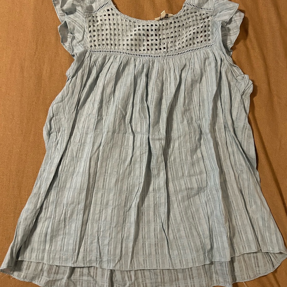 Umgee Blue Pleated Ruffled Blouse